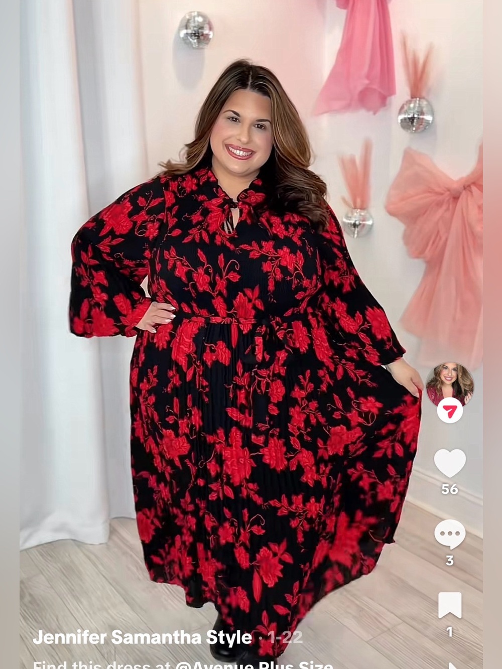 Plus Pleated Black and Red Floral Maxi Dress